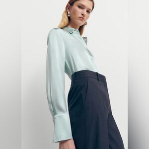 Mango 100% silk button down shirt light blue